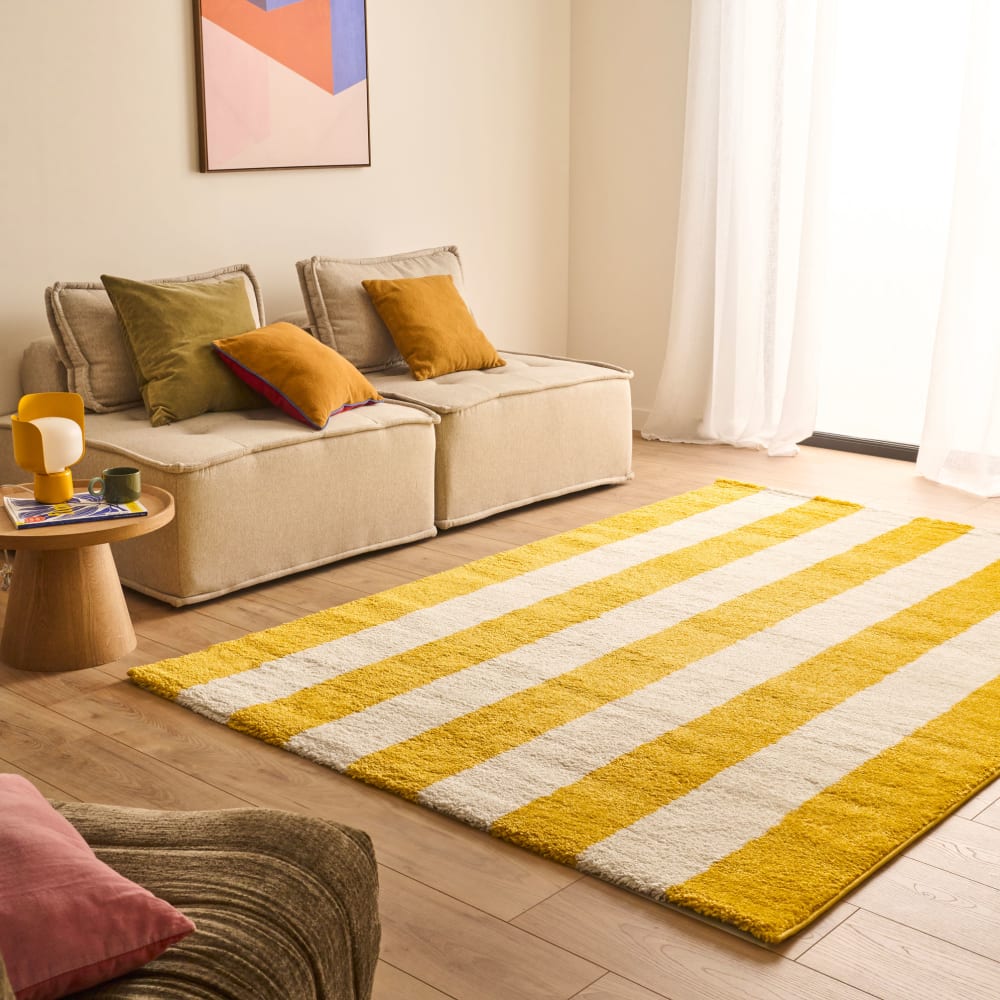 Tapis jaune et blanc à rayures - 200x280 cm — vue 4