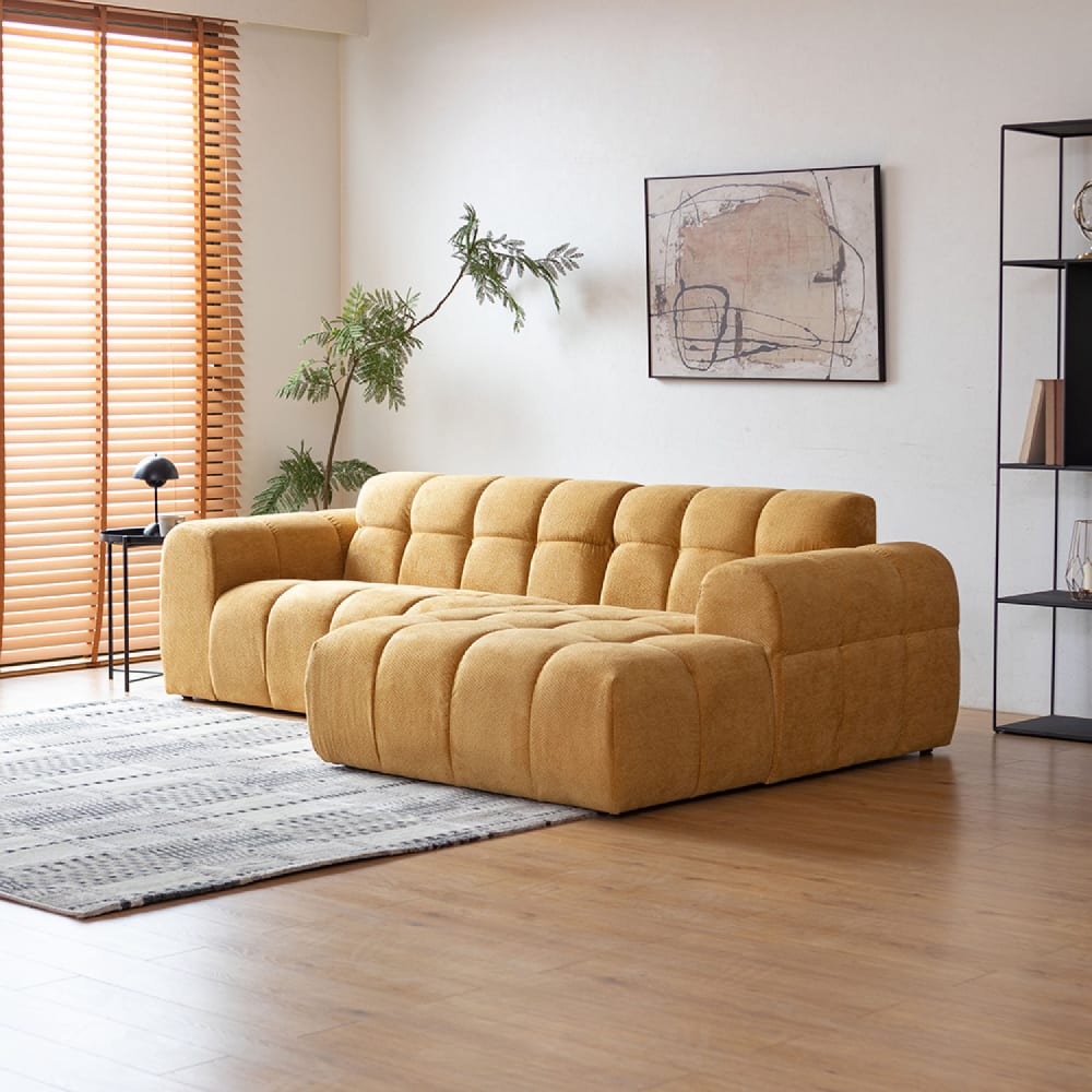 Canapé d'angle 3-4 places nuage en velours moutarde