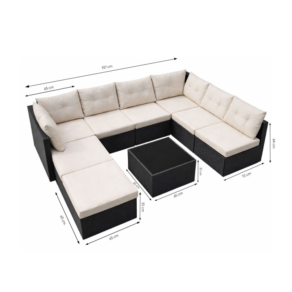 Salon de jardin 8 places en résine tressée noir et beige - image 3