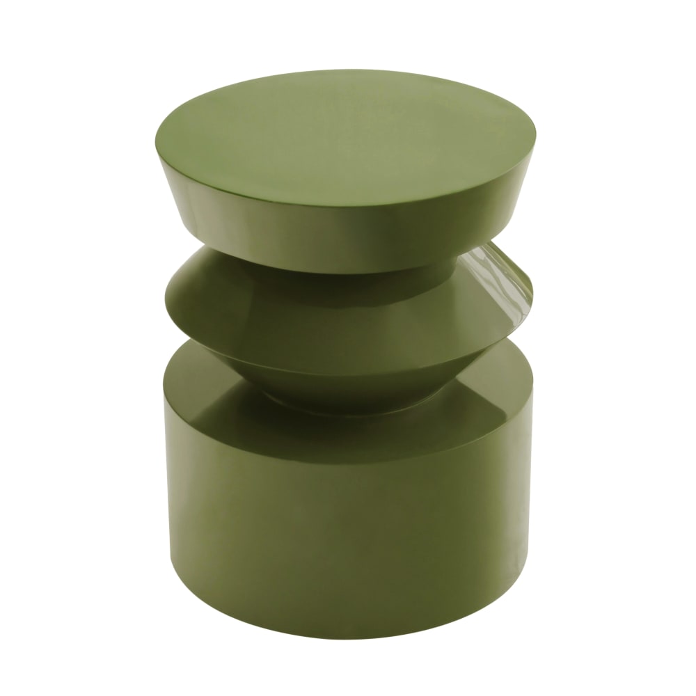 Table basse bout de canapé effet laqué vert olive diam 40 cm