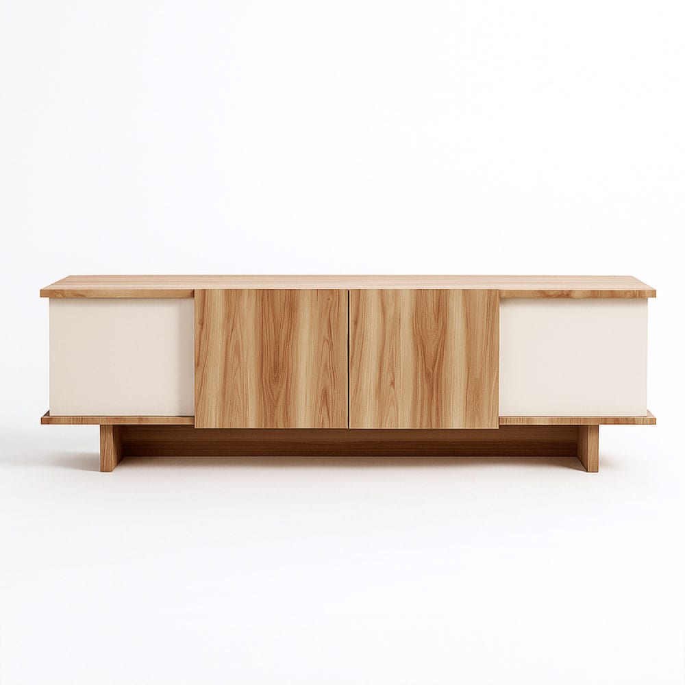 Meuble TV design avec placards aspect bois et beige 180cm