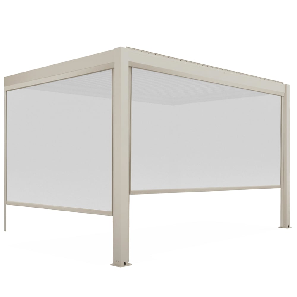 Pergola bioclimatique adossée 3x4 m et 2 stores bois crème