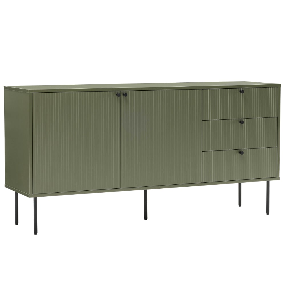 Buffet 2 portes et 3 tiroirs décor mélaminé 150 cm vert olive