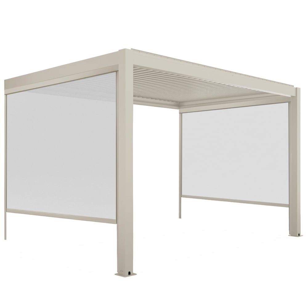 Pergola bioclimatique adossée 3x4m et 2 stores bois crème