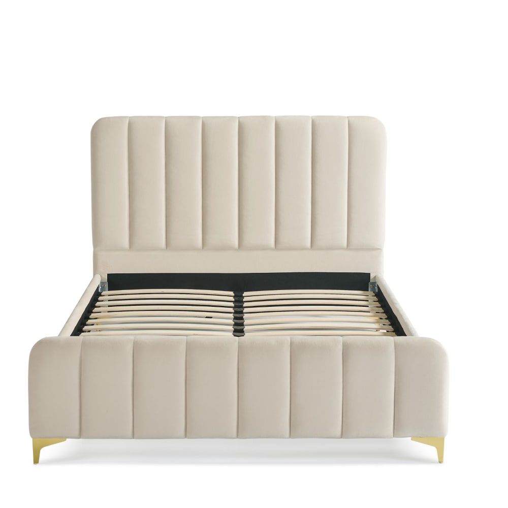 Lit 140x190 velours avec pieds métal doré écru