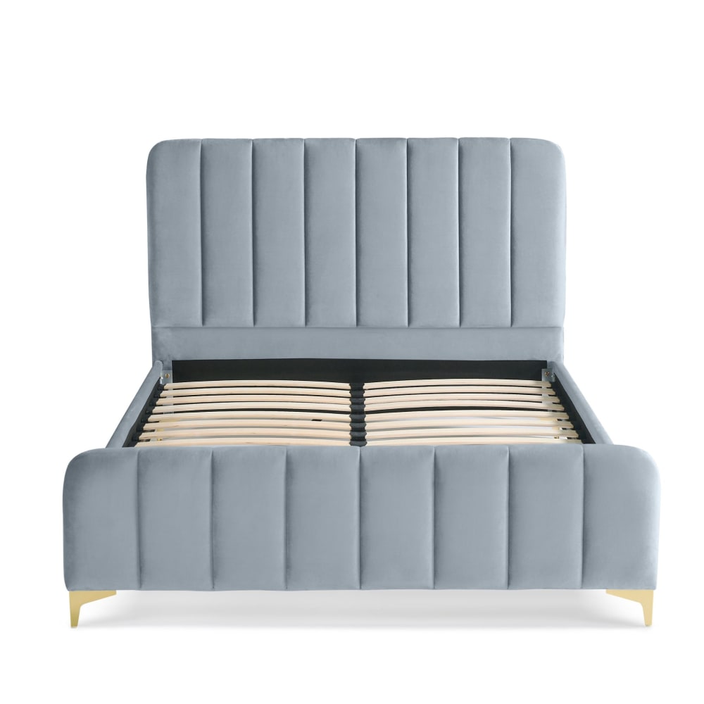 Lit 140x190 velours avec pieds métal doré écru