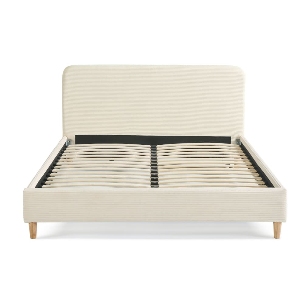 Lit 160x200 en velours côtelé avec pieds en bois écru