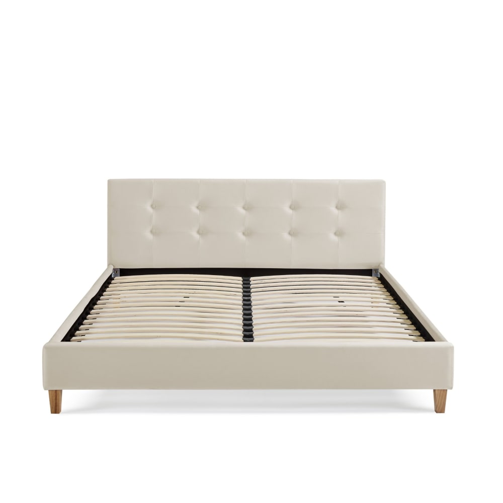 Lit 140x190 en velours avec pieds en bois écru