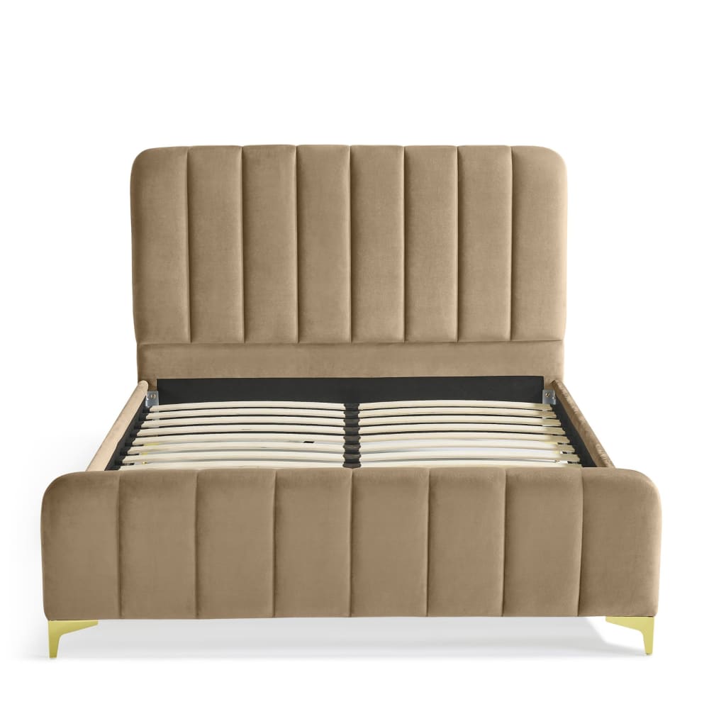 Lit 140x190 velours avec pieds métal doré taupe