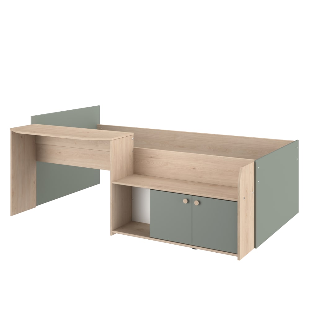 Lit enfant 90x190/200 avec bureau et rangements vert d'eau