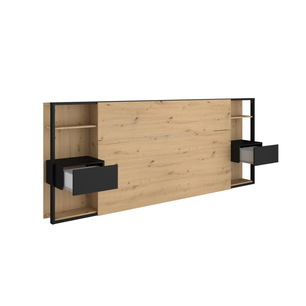 Tête de lit avec étagères et chevets noir