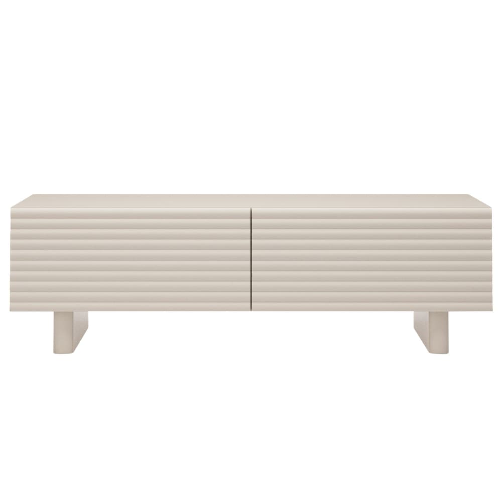 Meuble TV avec 2 portes style cannelé, blanc cachemire