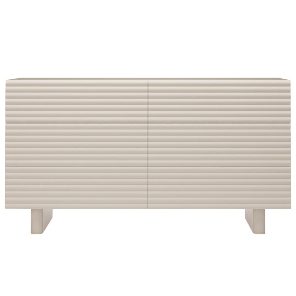 Commode avec 6 tiroirs style cannelé, blanc cachemire