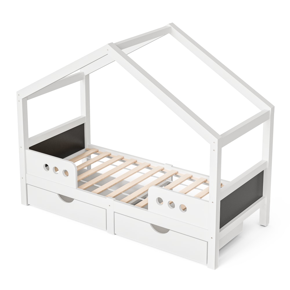 Lit enfant en bois blanc avec 2 grands tiroirs 90 x 200 cm