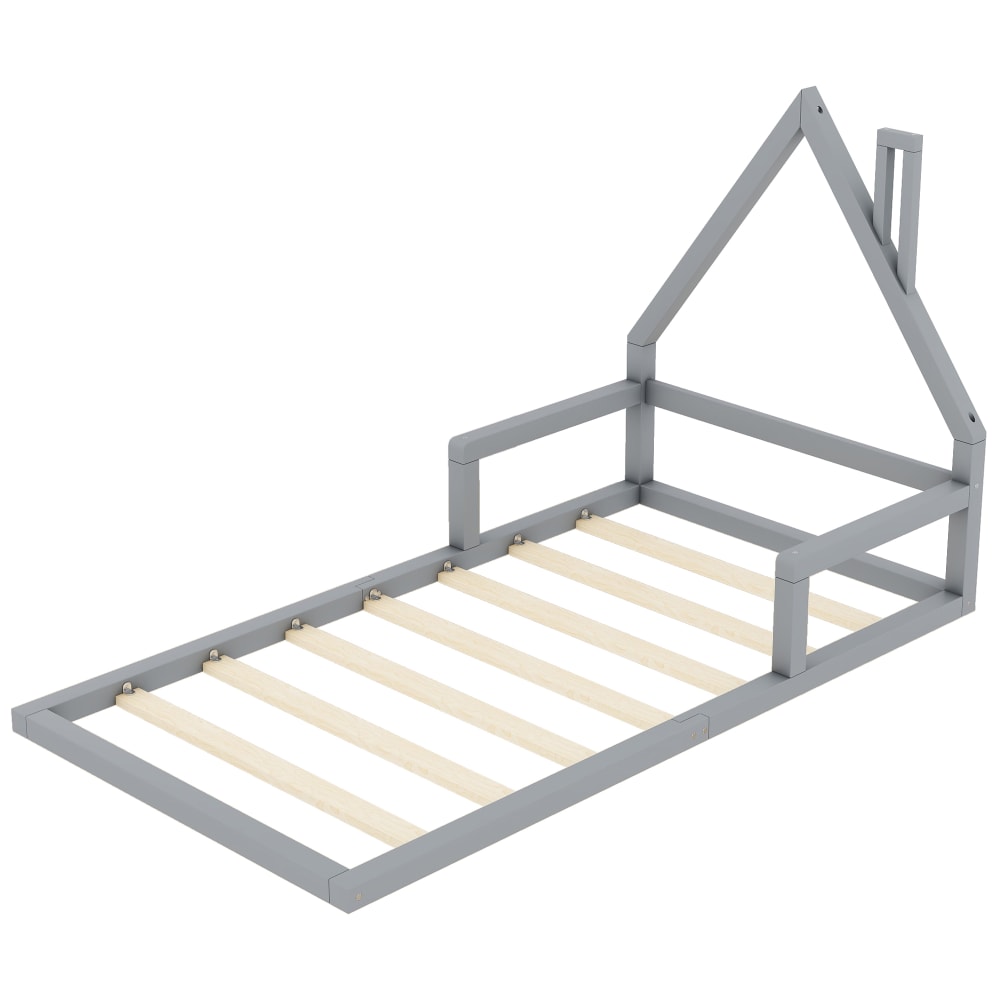 Lit enfant en pin massif gris avec design maison 90 x 200 cm