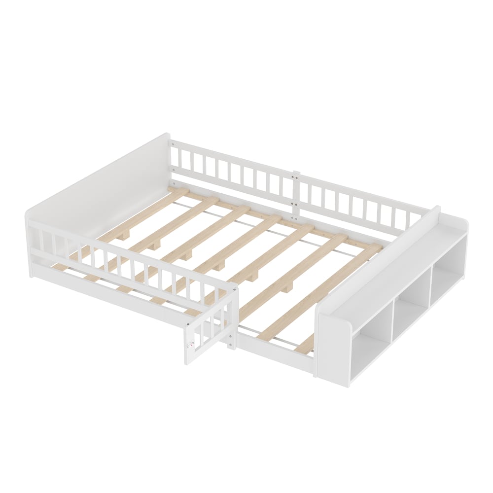 Lit enfant en pin blanc avec rangement ouvert 140 x 200 cm