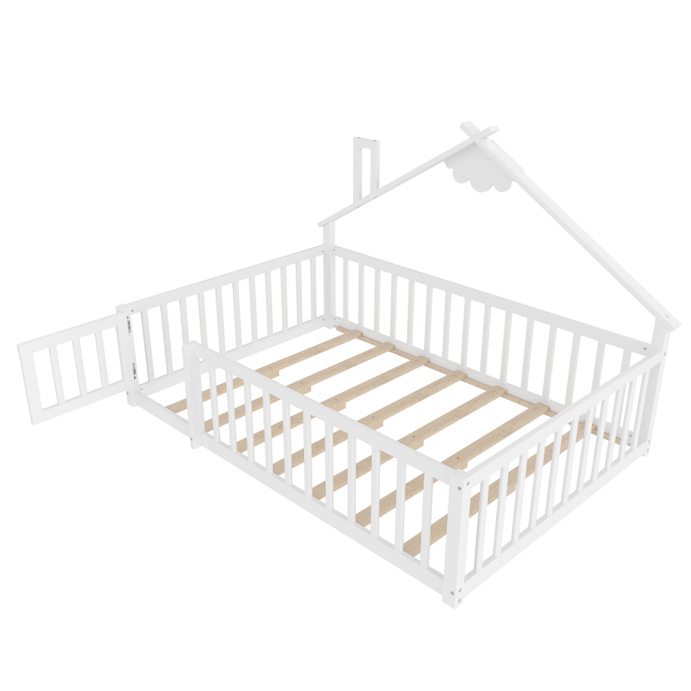 Lit enfant en pin blanc avec garde-corps 140 x 190 cm