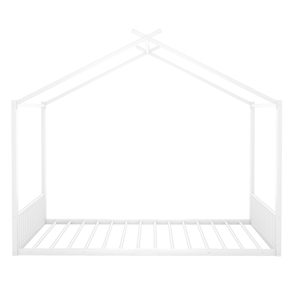 Lit enfant en métal blanc avec design en forme de maison 140 x 200 cm