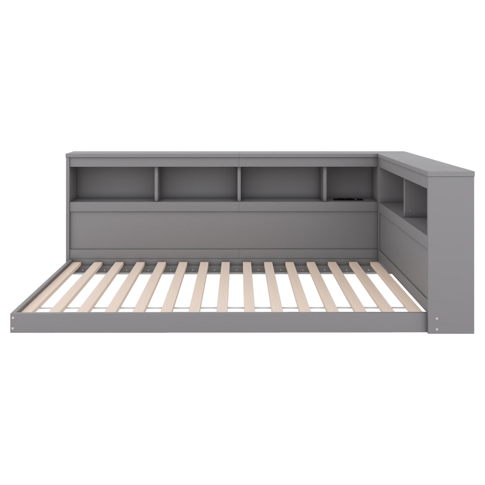 Lit enfant gris avec prises USB 90 x 200 cm