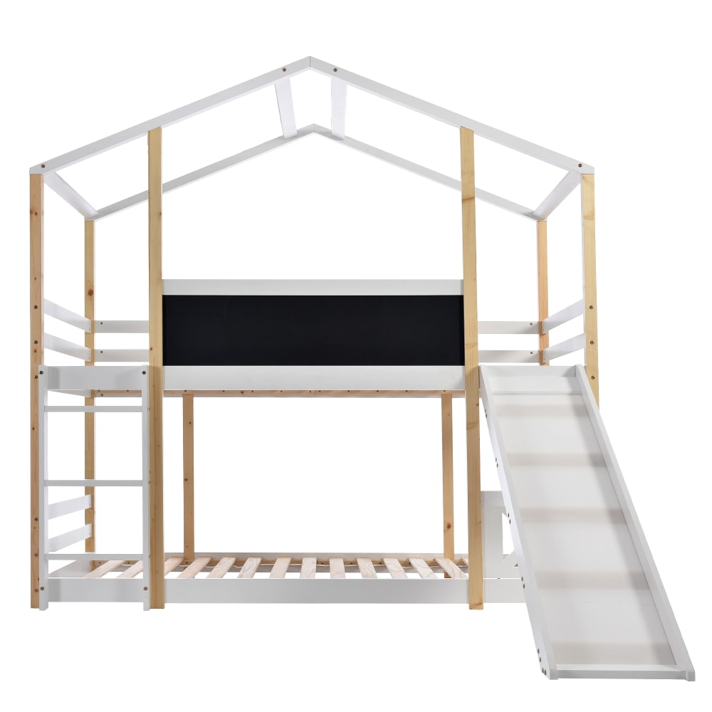OKWISH Hochbett aus Kiefer mit Rutsche und Leiter 90x200 cm, weiß Holz Baby