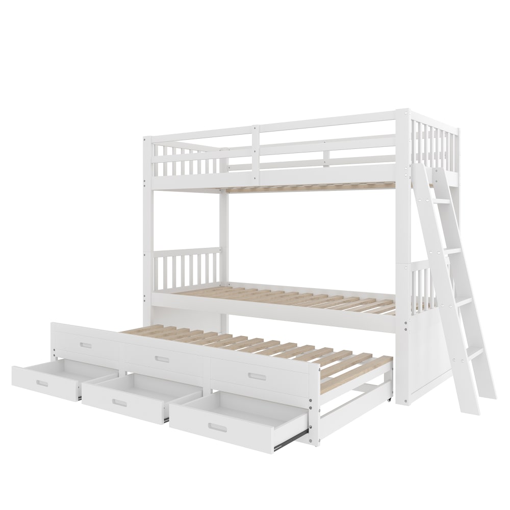 OKWISH Etagenbett aus Kiefernholz mit Stauraum 90x200 cm, weiß Baby -