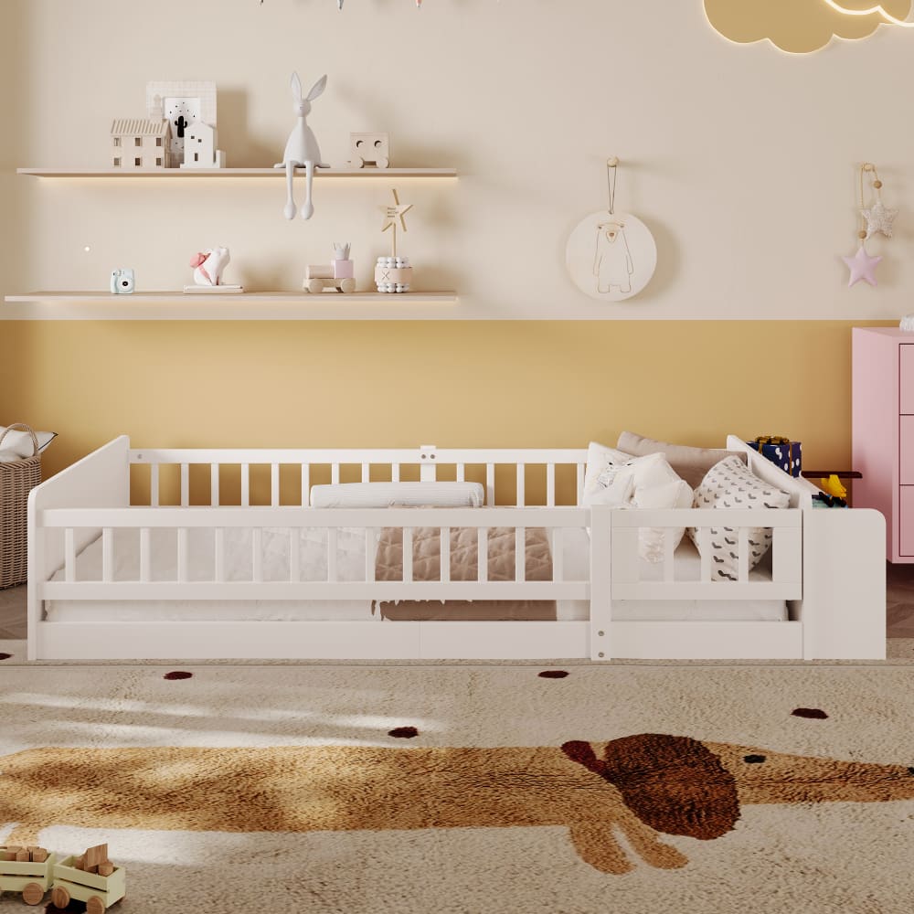 Kinderbett aus Kiefernholz mit offenem Lager 90x200 cm, weiß -