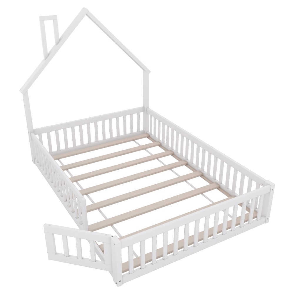 Lit enfant en pin blanc avec forme de cheminée 140 x 200 cm