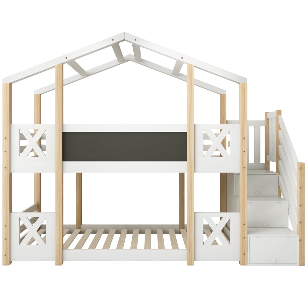 Lit superposé en bois - rangement blanc