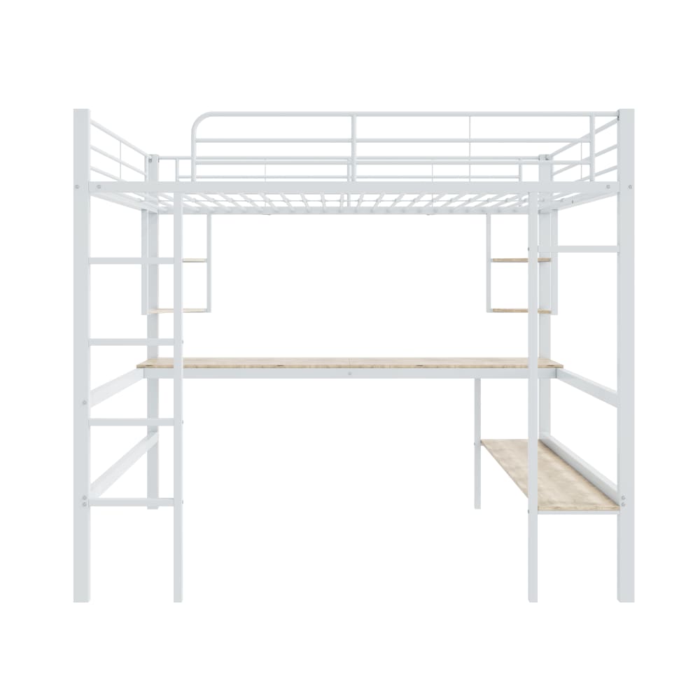 Lit mezzanine en métal blanc avec bureau et rangements 140 x 200 cm