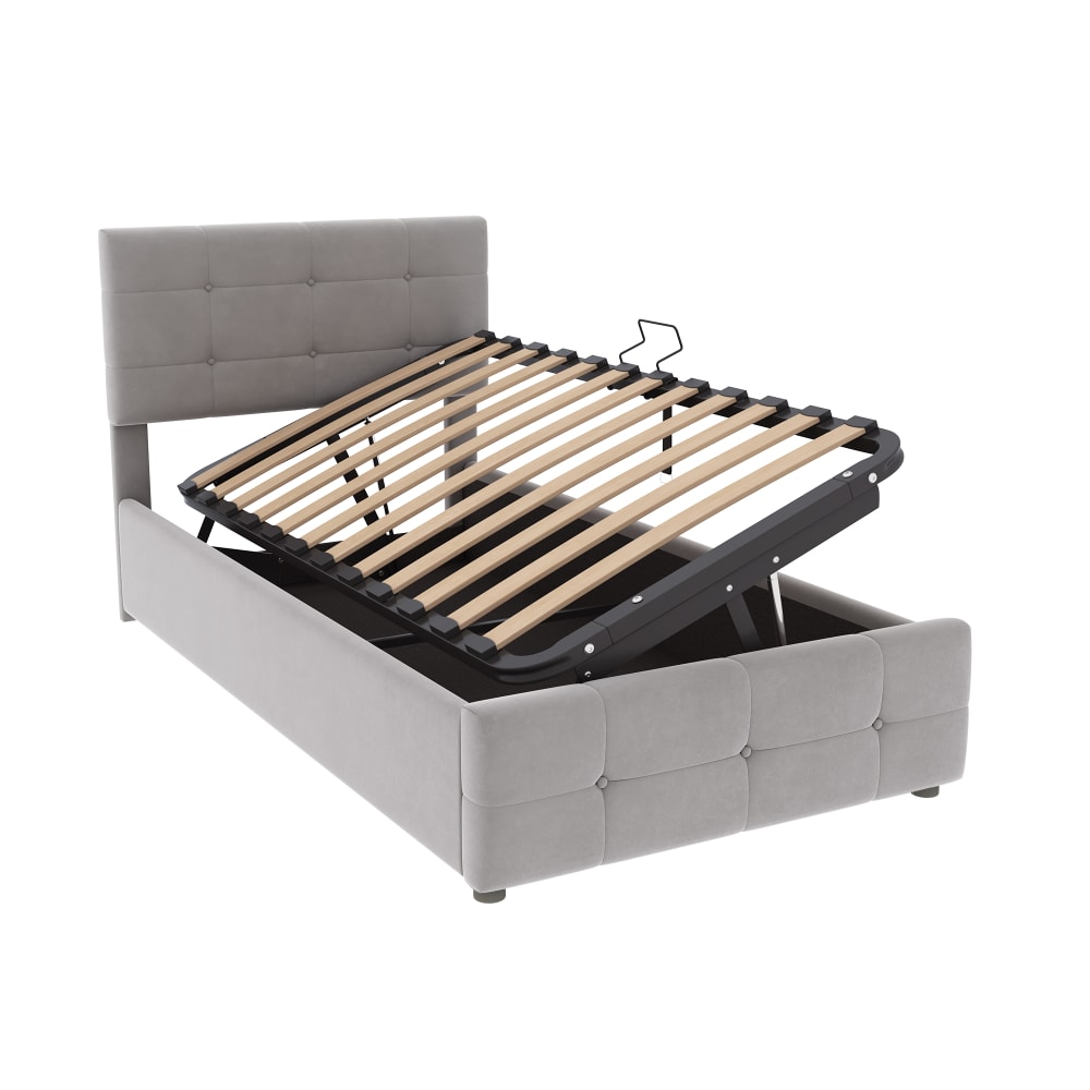 Lit enfant en velours gris avec rangement hydraulique 90 x 200 cm