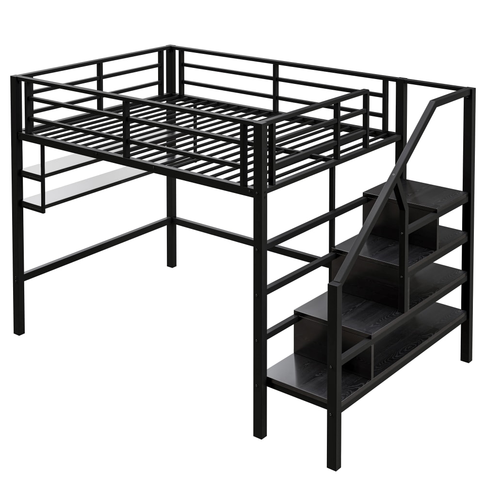 Lit mezzanine en métal noir avec rangements 140 x 200 cm