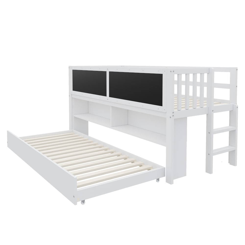 Lit enfant en bois blanc avec lit escamotable 90 x 200 cm