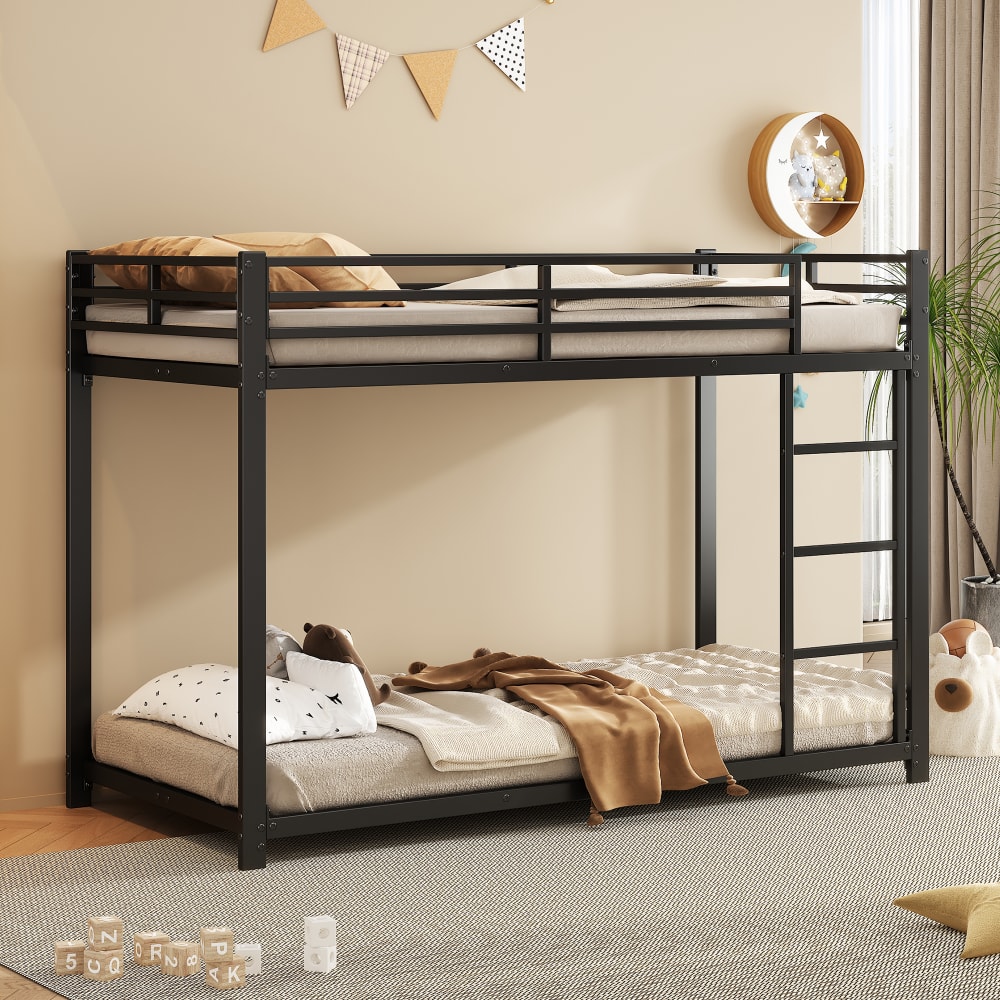 OKWISH Etagenbett aus Metall mit stabiler Konstruktion 90x200 cm,schwarz Metall Baby
