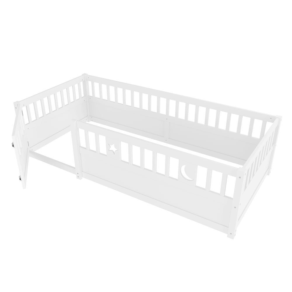 Lit enfant en pin blanc avec décor étoile et lune 90 x 190 cm