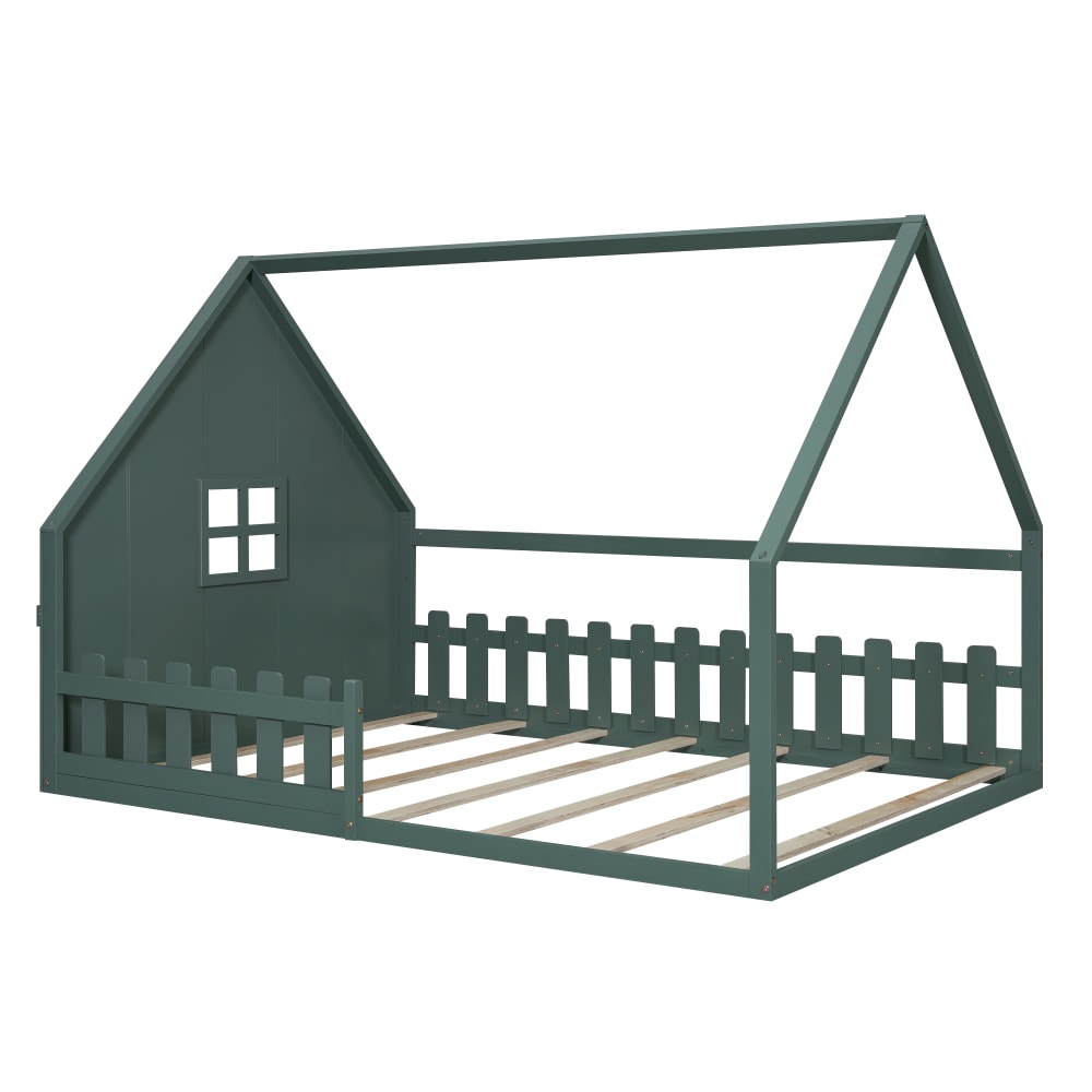 Lit enfant en pin vert avec garde-corps 140 x 200 cm