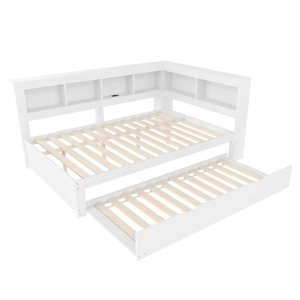 Lit enfant blanc avec tiroirs et 2 ports USB 140 x 200 cm