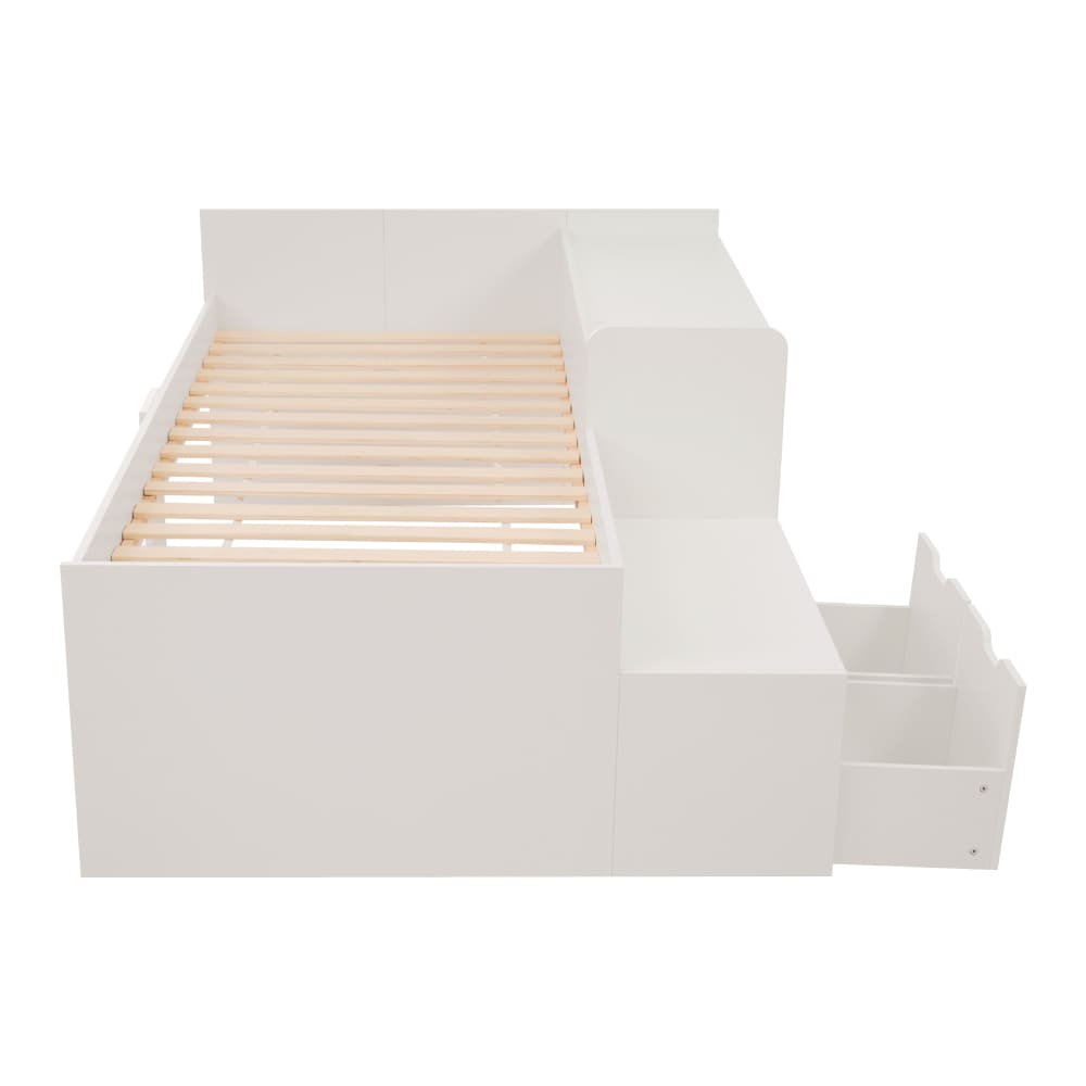 Lit enfant en bois blanc avec bureau et rangements 90 x 200 cm