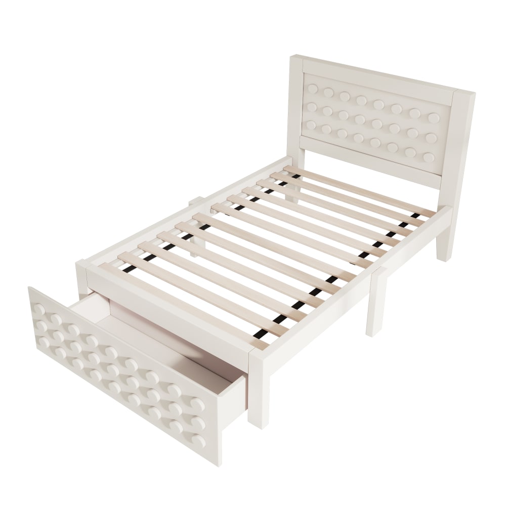 Lit enfant en bois blanc avec rangement et design créatif 90 x 190 cm
