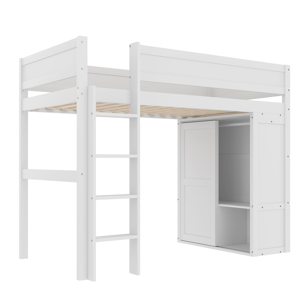 Lit mezzanine en pin blanc avec armoire et rangement 90 x 200 cm