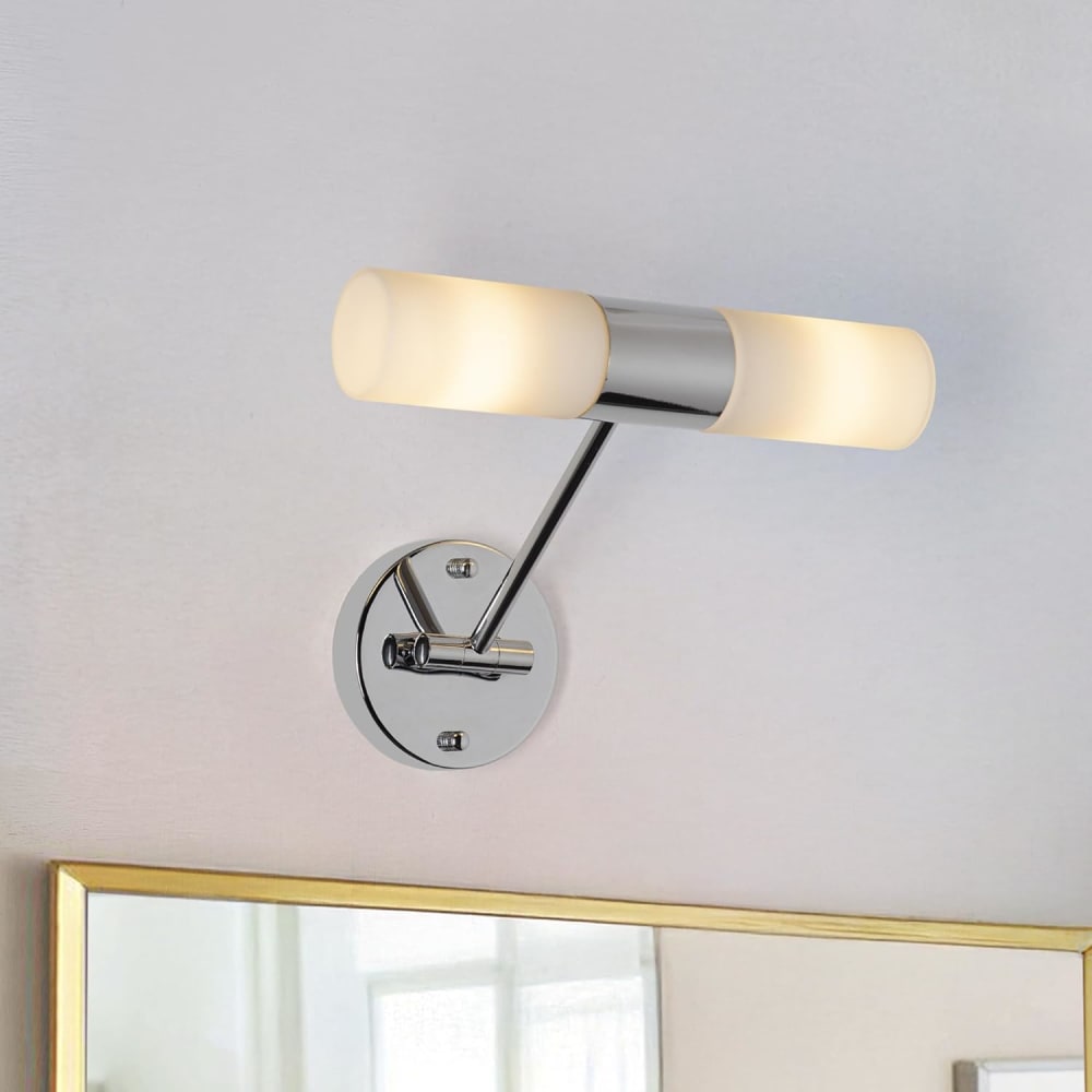 Schwenkbare Badezimmer-Wandleuchte aus Metall und Opalglas 30 cm