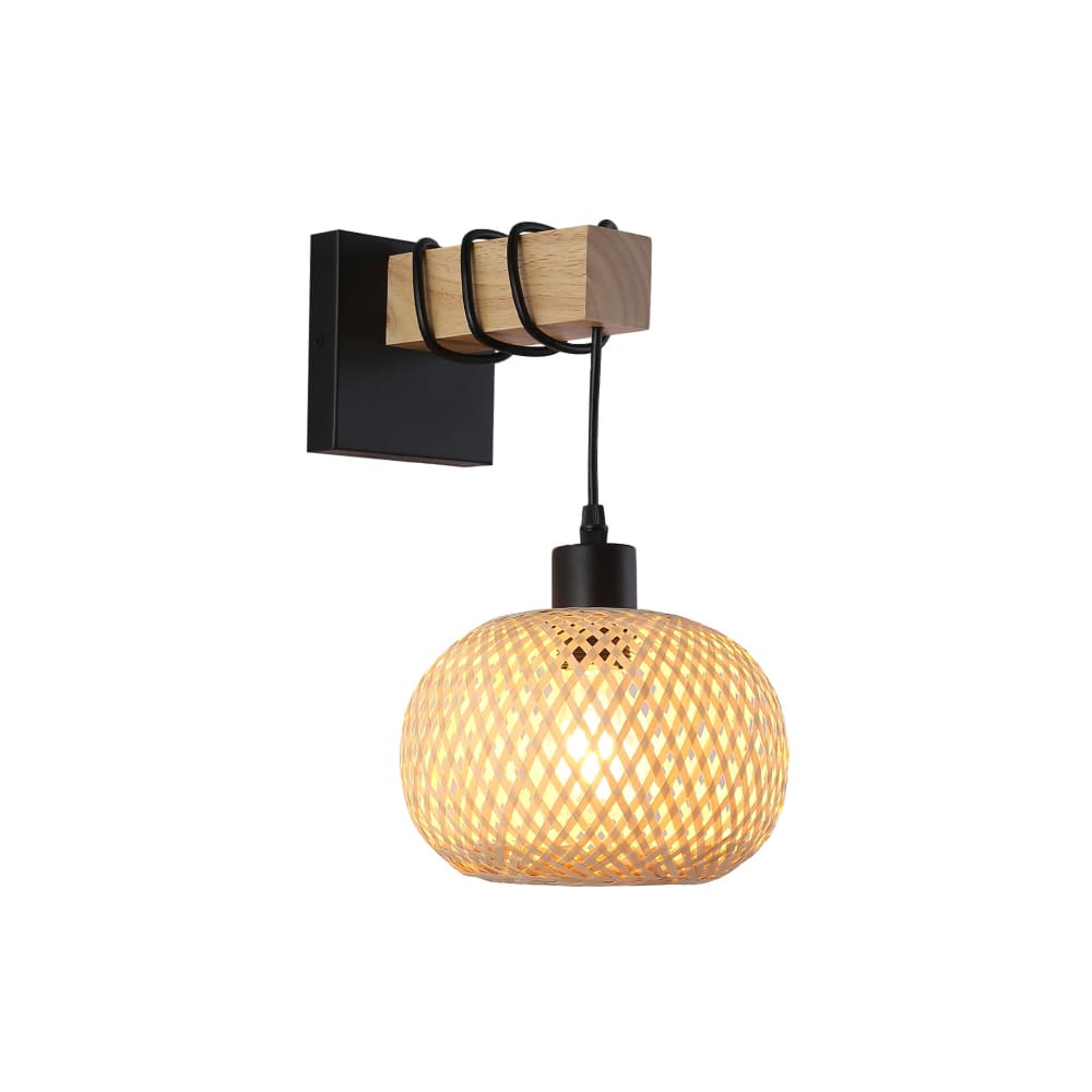 Alpinaluz Wandleuchte aus Holz natur mit Rattanschirm d23 cm style exotic Gelb Bambus