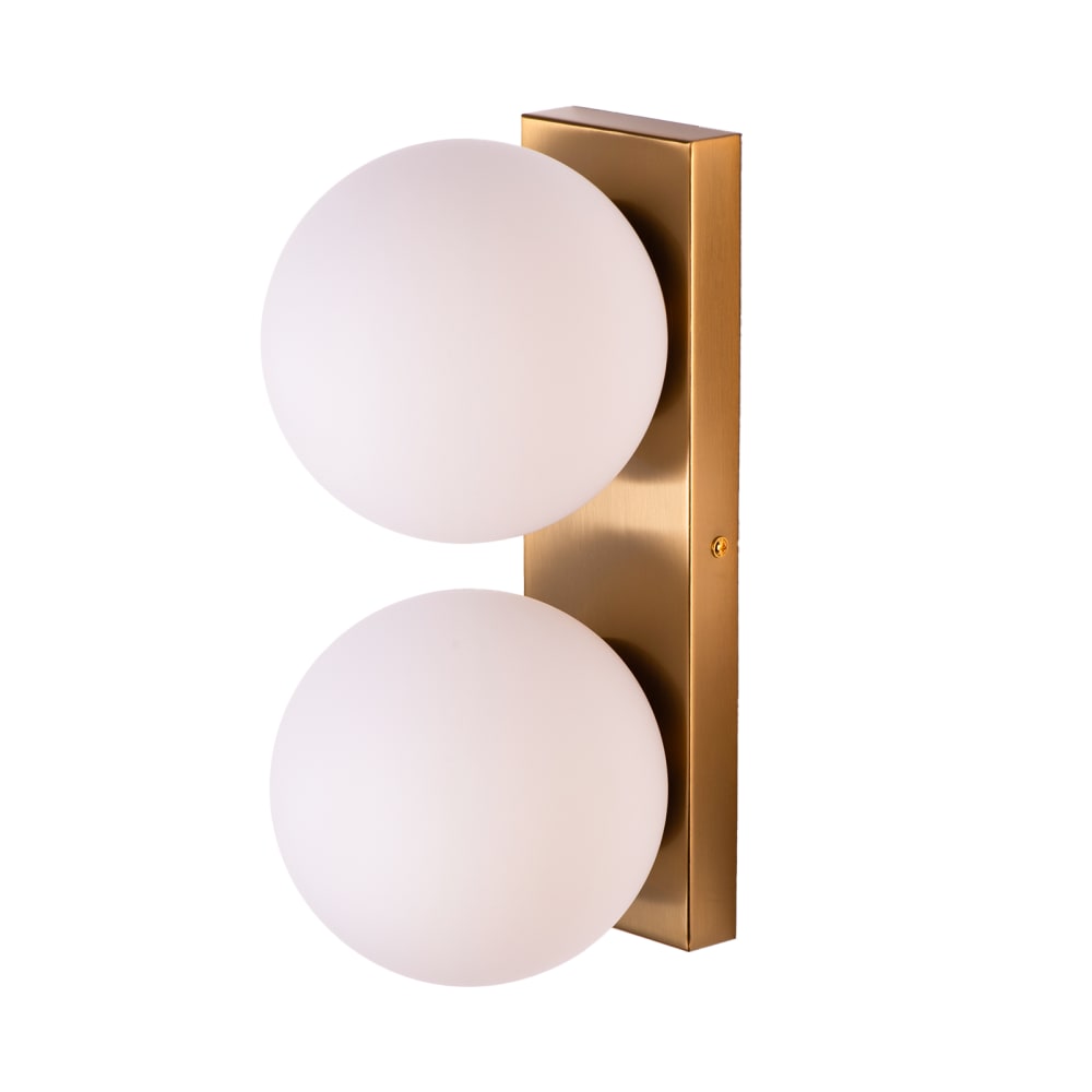 Applique murale dorée avec double boule en verre opalin H31 cm