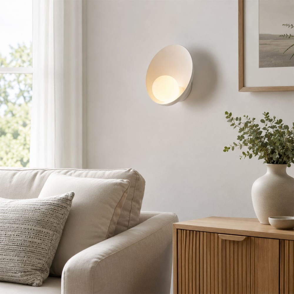 Applique Murale Mid-Century en Résine Blanche avec Boule Verre H26 cm — vue 3