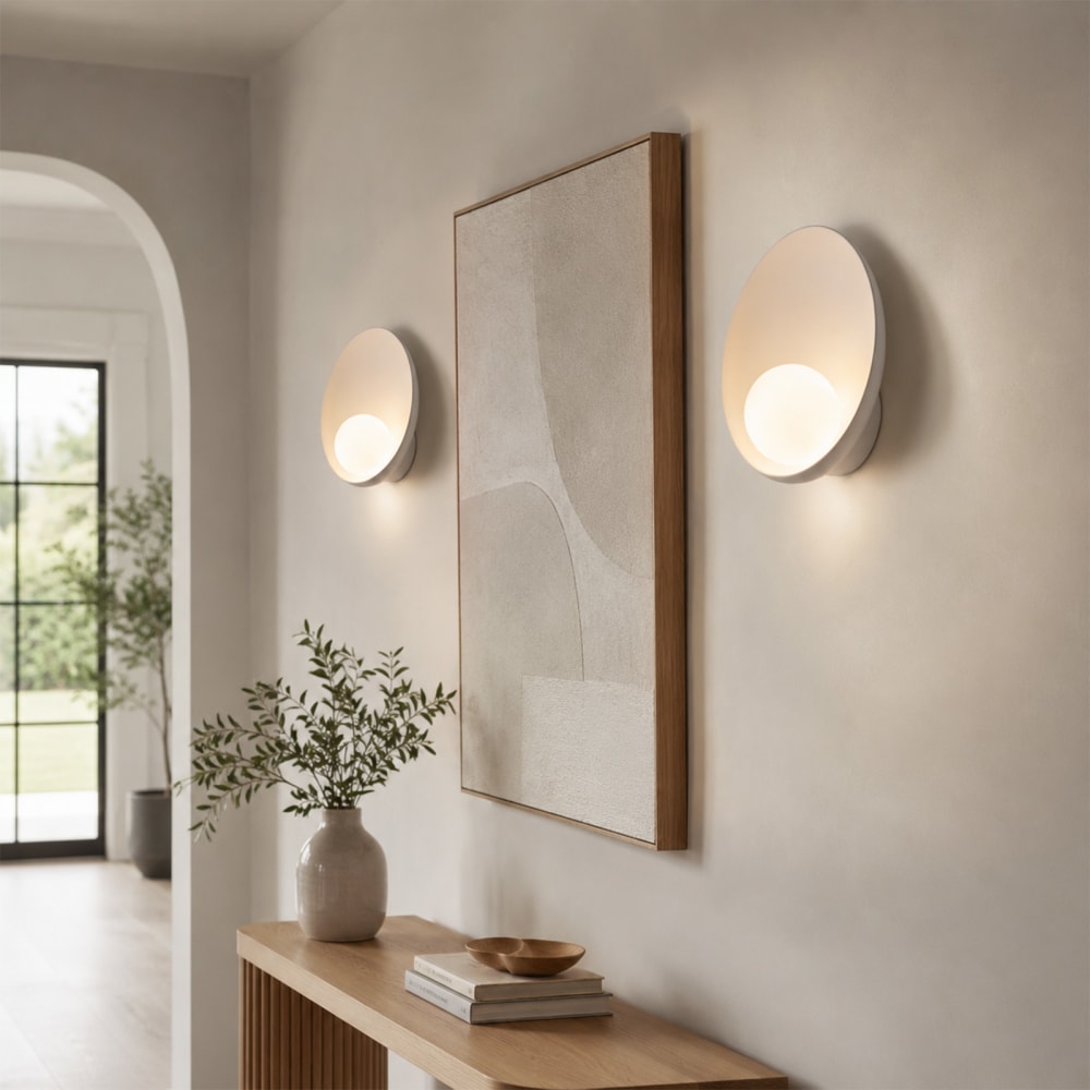 Applique Murale Mid-Century en Résine Blanche avec Boule Verre H26 cm — vue 4