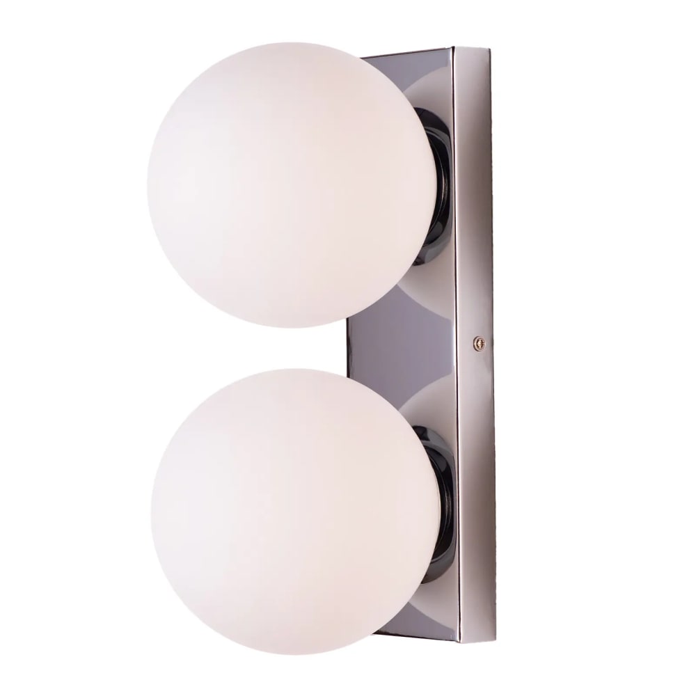 Applique murale chromée avec double boule en verre opalin H31 cm