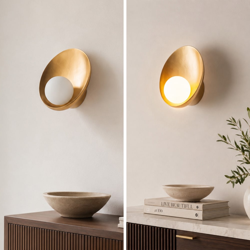 Applique Murale Mid-Century en Résine Dorée avec Boule Verre H26 cm — vue 4