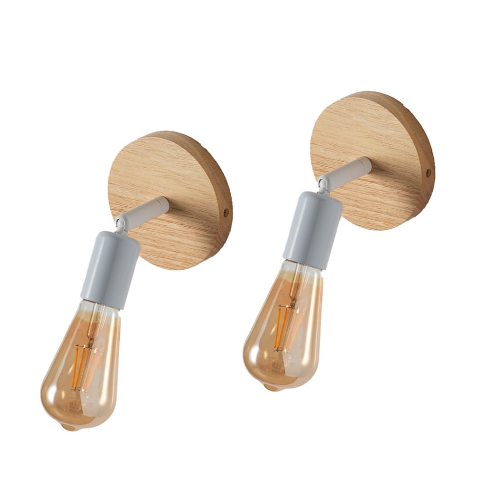 Alpinaluz 2er-Set drehbare Wandleuchten aus Naturholz und weißem Metall Ø6cm style modern - -