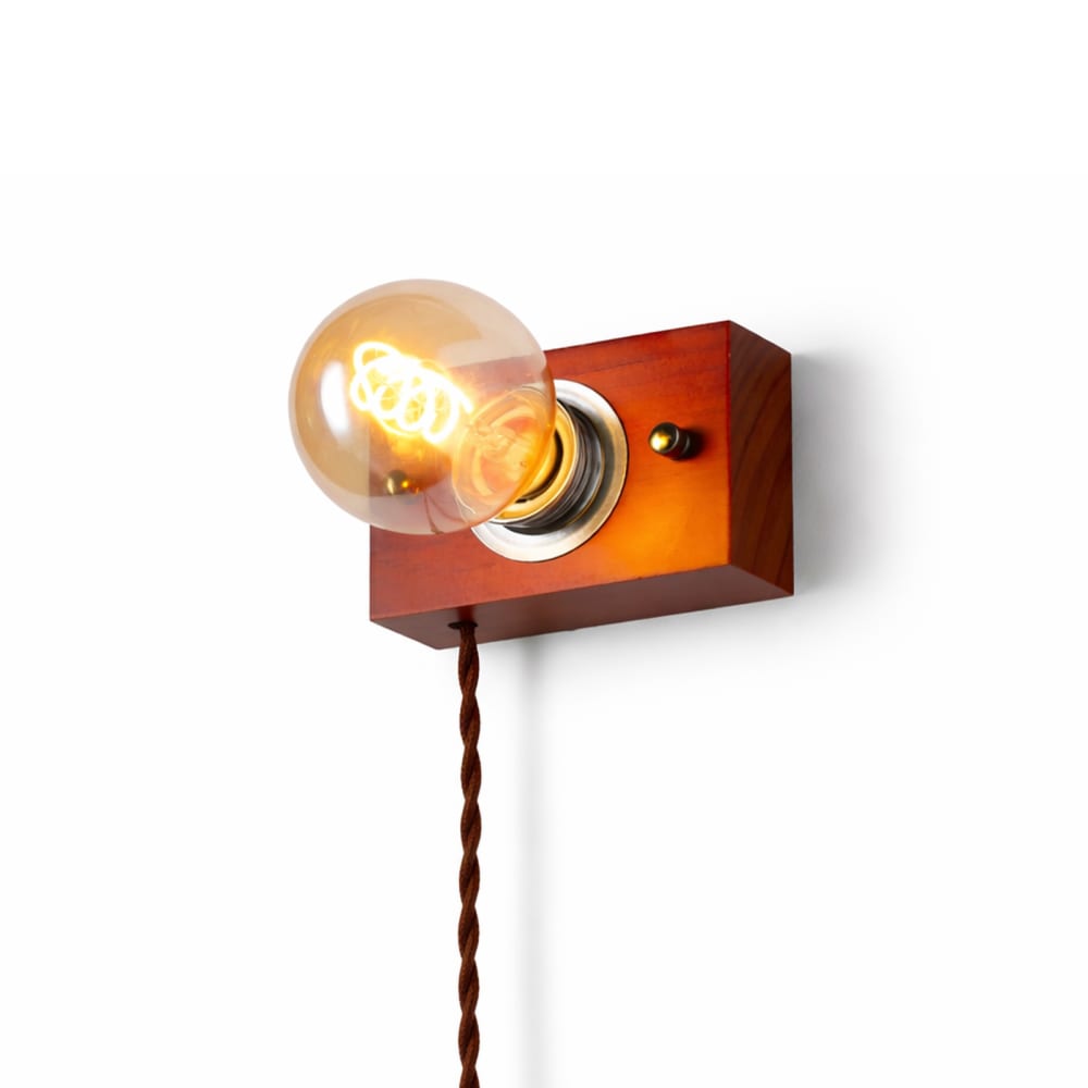 Applique murale rétro en bois avec câble et prise 13x8 cm