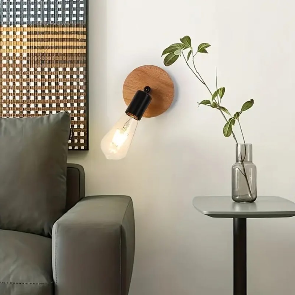 Applique murale pivotante bois naturel et métal noir D6 cm — vue 3