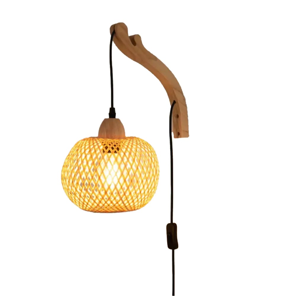 Alpinaluz Wandleuchte mit natürlicher Holzoberfläche und Rattanschirm d20 cm Gelb Bambus